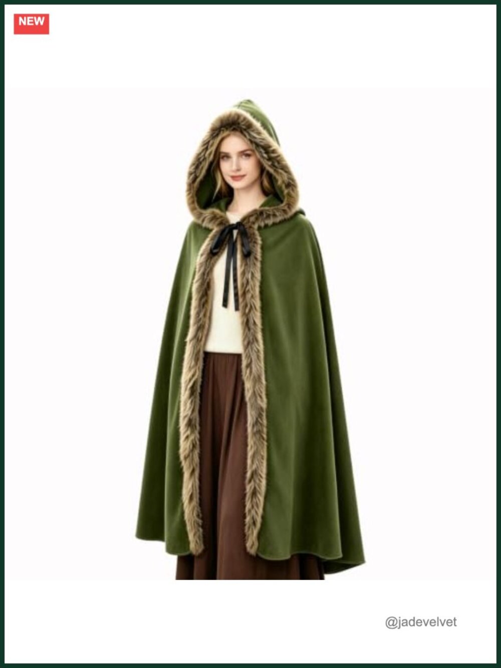 Fur Hooded Cloak Medieval Viking Cape Faux Fur Trim Cosplay